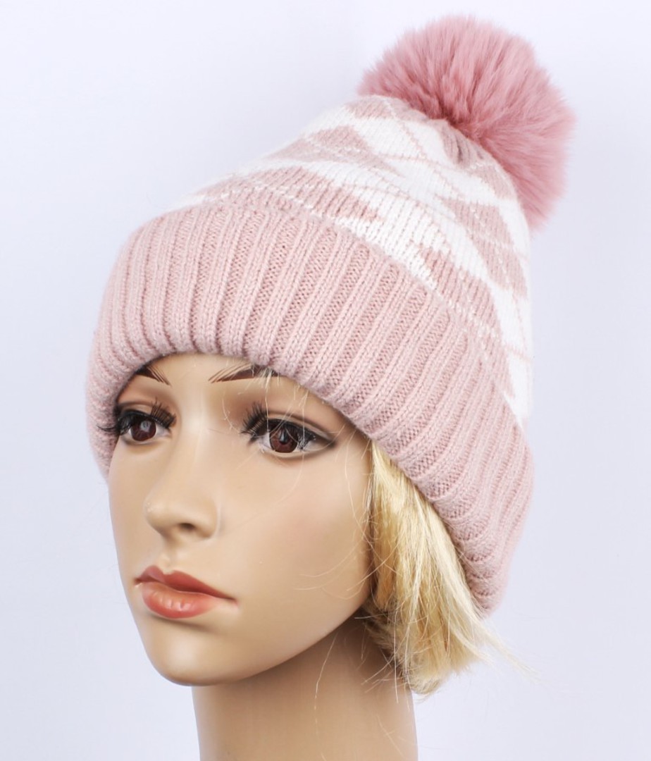 Head Start jacquard cashmere  lined beanie pink STYLE : HS/4941PNK image 0